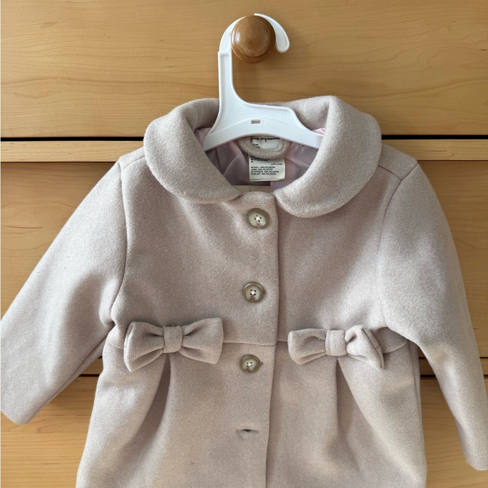 First Impressions Cream Pea Coat with Bow Details